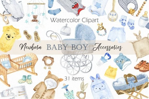 Download Watercolor Newborn Baby Boy Accessories. - Accessories Collection