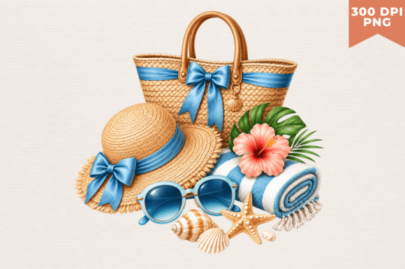 Download Beach Tote Bag with Summer Accessories - Accessories Collection