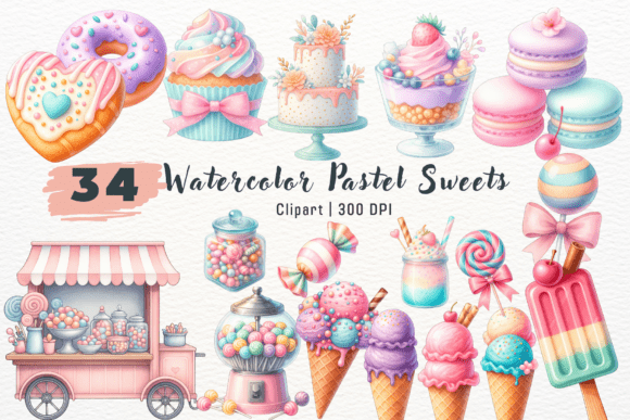 Download Watercolor Pastel Sweets Clipart - Sweet Collection