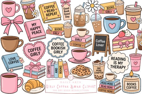Download Girly Coffee Books Clipart - Coffee Collection