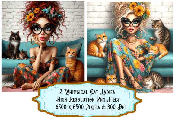 Download Pretty Women with Cats Set of 2 - Premium Resources