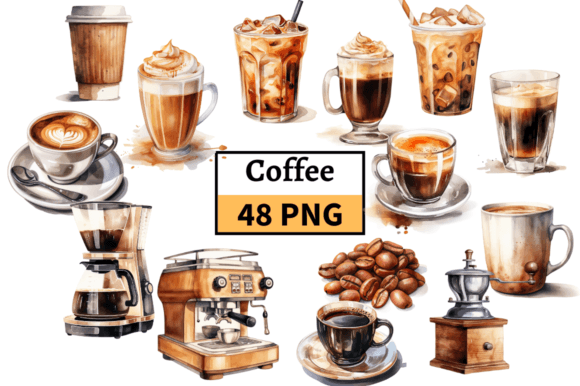 Download Coffee Themed Illustrations Bundle PNG - Coffee Collection