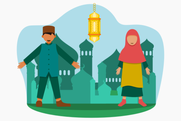Download Ramadan Muslim Kids on Mosque Silhouette - Muslim Collection