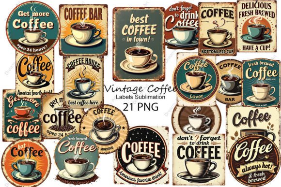 Download Vintage Coffee Labels Sublimation - Coffee Collection