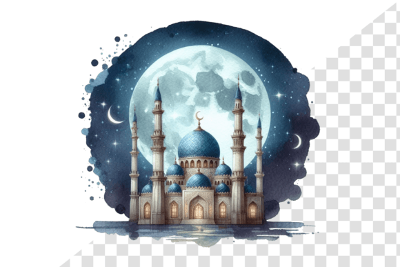 Download Eid Night Sky Mosque Serene Watercolor - Serene Collection