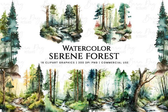 Download Watercolor Serene Forest Clipart Bundle - Serene Collection