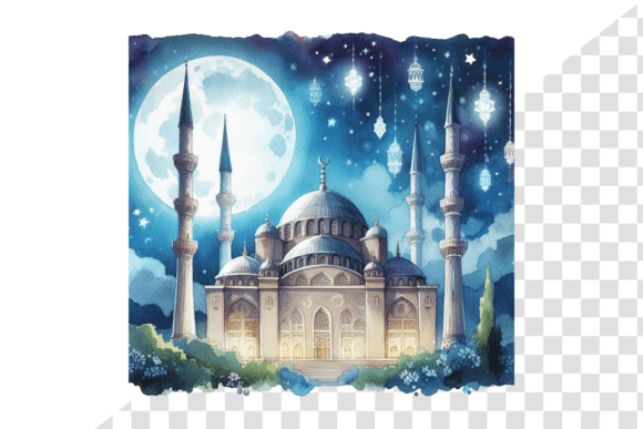 Download Eid Night Sky Mosque Serene Watercolor - Serene Collection